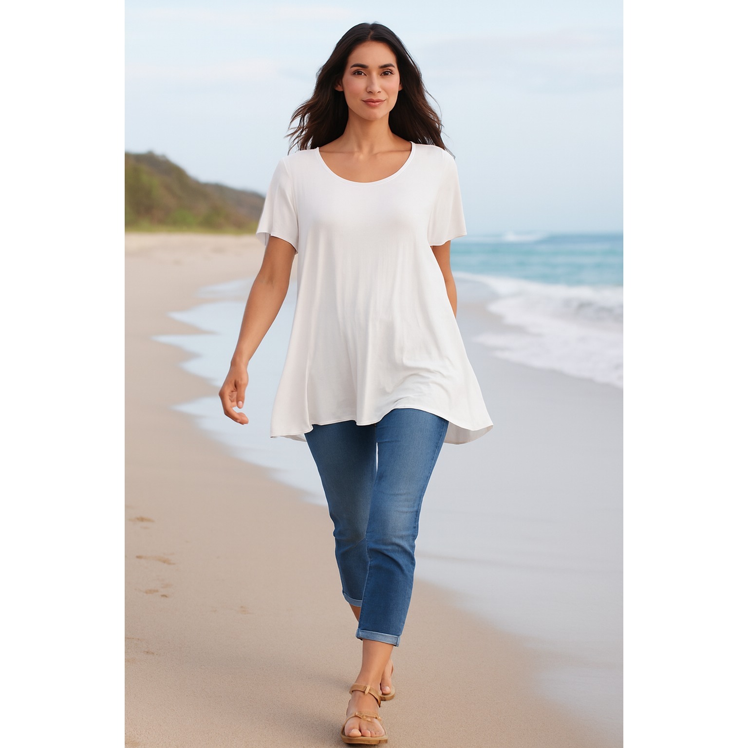 Nwot Eileen Fisher Spandex Boxy White Flare Lagen Minimalist Resort Boho Top M